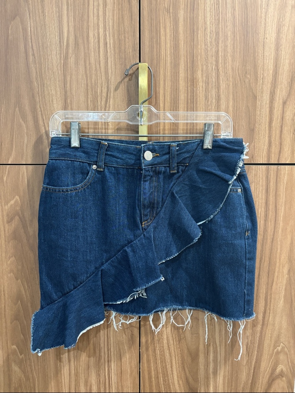 BDG Denim Ruffle Mini Skirt - Dark Blue size S